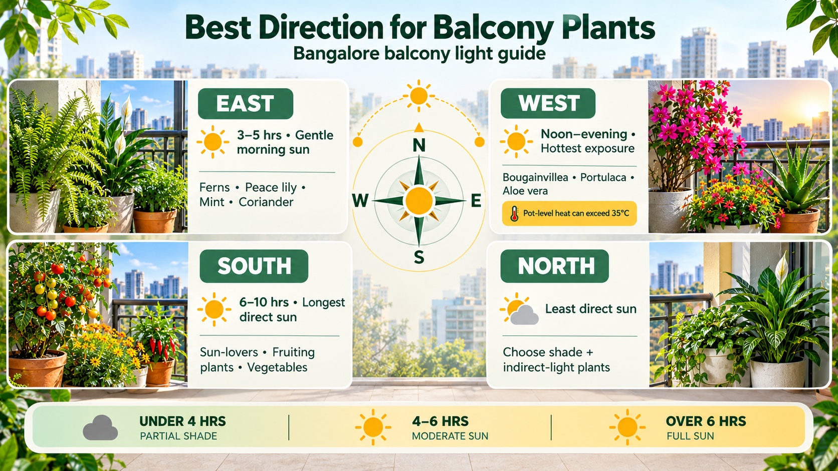 Balcony Plant Direction Guide Best balcony directions for plants in Bangalore based on sunlight exposure